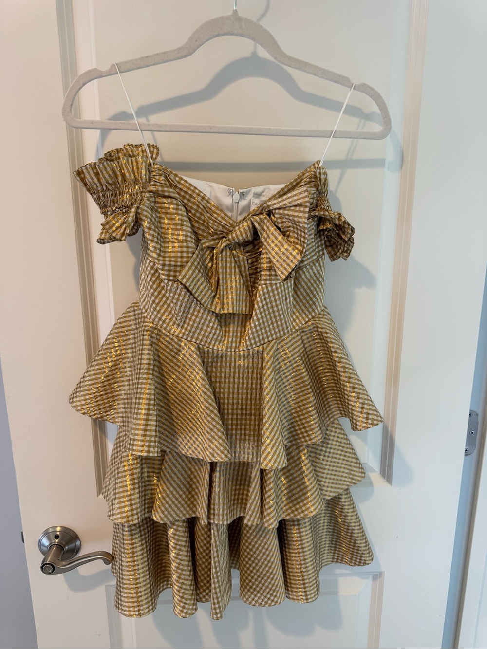 Carolina Constas Gold & White Gingham Helena Mini Dress | XS - Picture 2 of 6